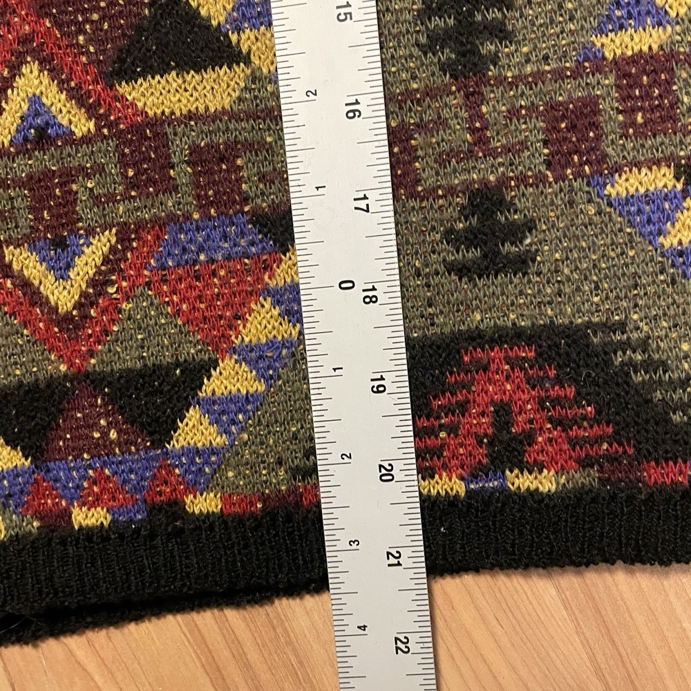 Vintage 90s Coogi Style Sweater Multicolor Aztec Wool Blend Size L Made In Italy - Picture 9 of 9